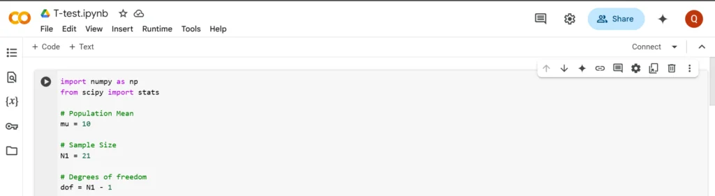 Screenshot of Google Colab with a simple Python script